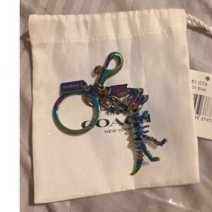 Coach Rexy Skeleton Bag Charm Iridescent Rainbow Oil Slick Dinosaur Keychain